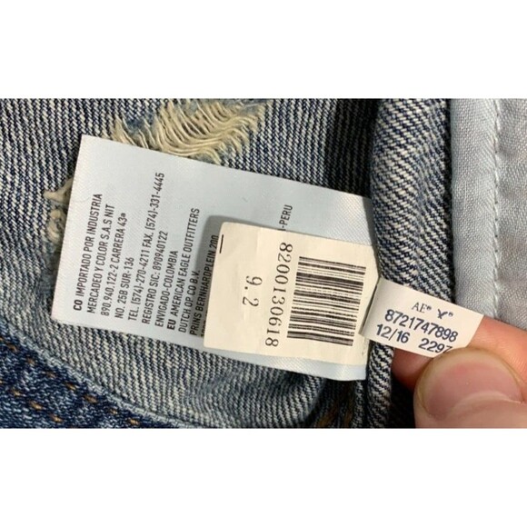 American Eagle (M) Blue Jean Denim Jacket Floral Wearable Art Distressed Pockets - Picture 7 of 16